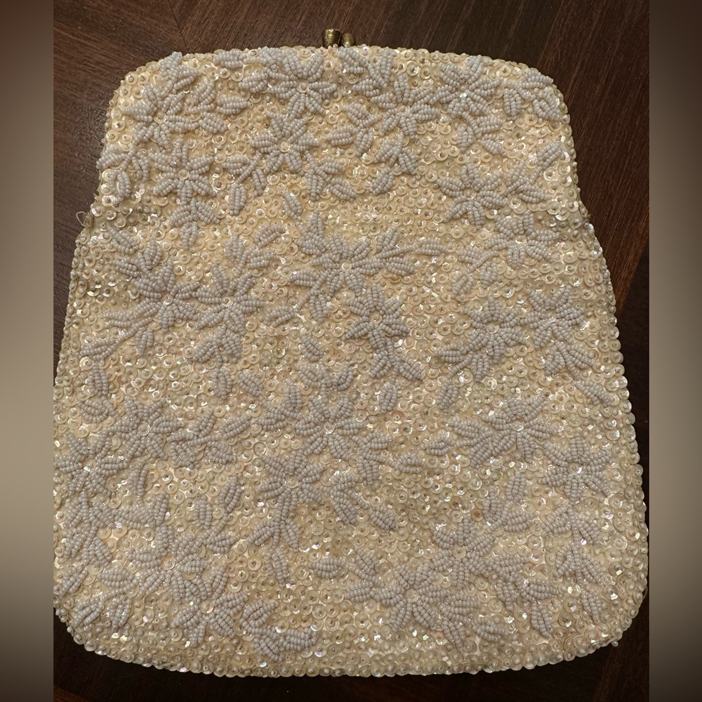 Vintage small hand bag/ purse/ clutch with beading. Made in Hong Kong. Used